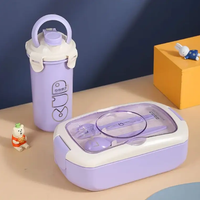 Lunch Box Set - 2-in-1 750ml Dish and 450ml Bottle Microwave Safe Blue Pink Purple Kitchen & Dining Lunch Box Sets