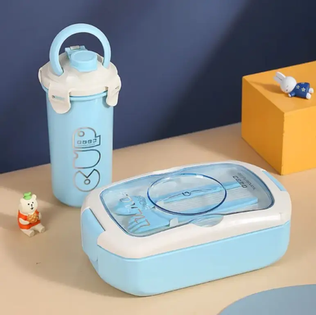 Lunch Box Set - 2-in-1 750ml Dish and 450ml Bottle Microwave Safe Blue Pink Purple Kitchen & Dining Lunch Box Sets