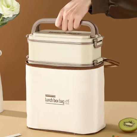 Lunch Box Set - 1500ml Double Layer Removable Stainless Liner Insulated Bag Cutlery Kitchen & Dining Lunch Box Sets