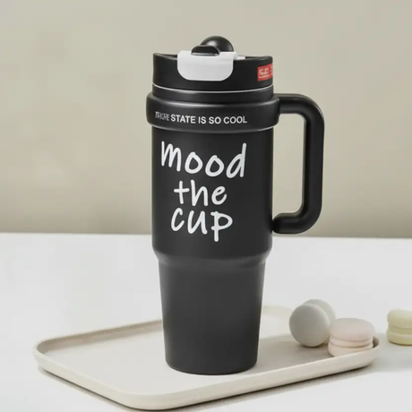 Tumbler - Mood The Cup 1000ml Insulated with Handle and Straw Pink Black Mint Green Kitchen & Dining Tumblers