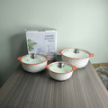Serving Bowl Set - 3-Piece Ceramic 1L 2L 3L with Glass Lids Diamond Embossed Orange Teal Blue Kitchen & Dining Serveware