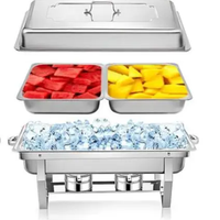 Chafing Dish - 11L Stainless Steel 2-Pan Buffet Food Warmer with Lid Fuel Holders Kitchen & Dining Chafing Dishes
