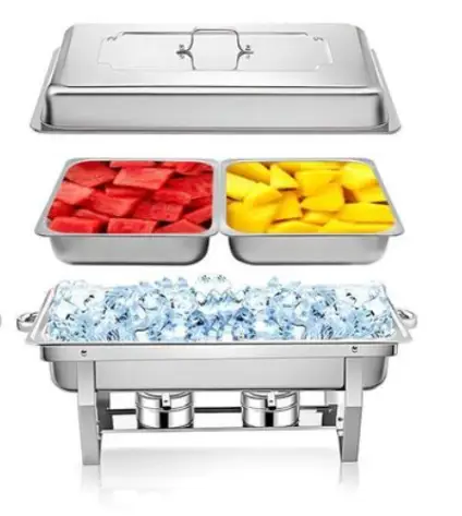 Chafing Dish - 11L Stainless Steel 2-Pan Buffet Food Warmer with Lid Fuel Holders Kitchen & Dining Chafing Dishes