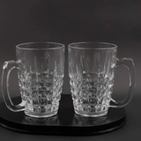 Glass Mug Set - 6-Piece 300ml Diamond Cut Crystal Clear with Handle Kitchen & Dining Mugs
