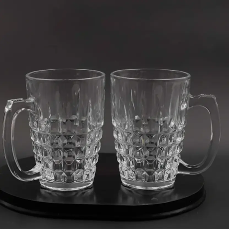 Glass Mug Set - 6-Piece 300ml Diamond Cut Crystal Clear with Handle Kitchen & Dining Mugs