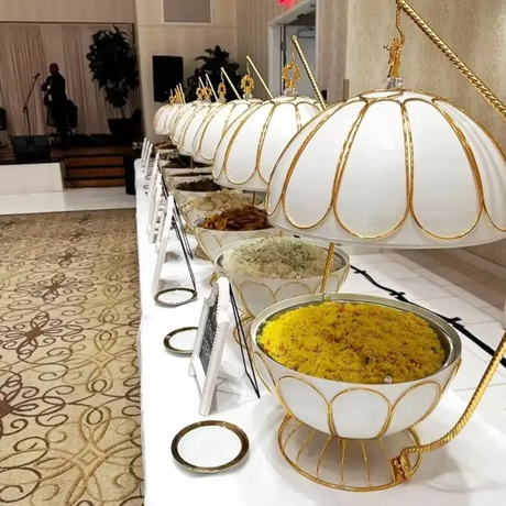 Chafing Dish - 8L Luxury Egg Shape Gold White Hanging Buffet Food Warmer with Dome Lid Kitchen & Dining Chafing Dishes