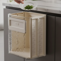 Kitchen Bin - 10L Wall Mount Folding Cabinet Door Hanging Waste Bin Cream Beige Home & Garden Wastebaskets