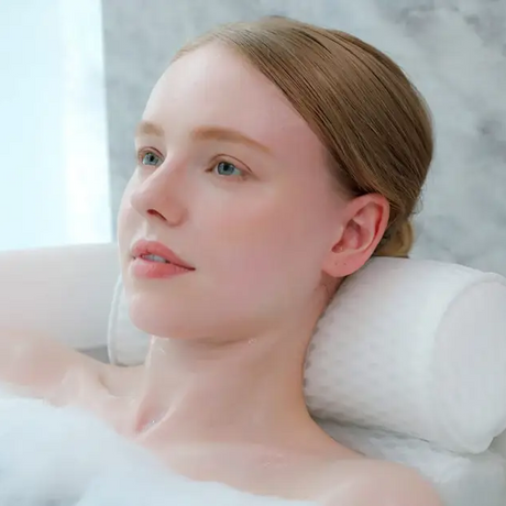Bath Pillow - 2-Section 3D Mesh Neck and Back Support with 6 Anti-Slip Suction Cups White Personal Care Bath Pillows