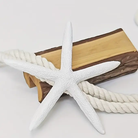 Curtain Tiebacks - Pair Boho Starfish Resin Cotton Rope 60cm Adjustable Drapery Holder White Home Decor Curtain Tiebacks