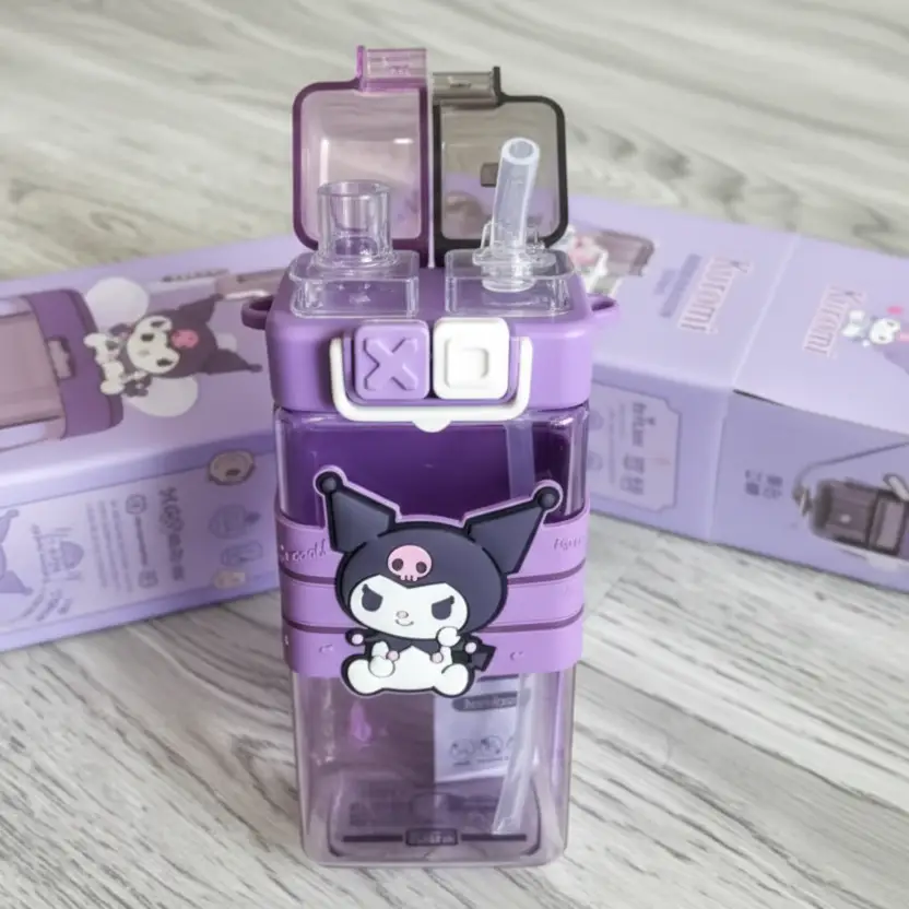 Kids Water Bottle - Sanrio Cartoon Double Drink Large Capacity Square Bottle with Strap Kids & Baby Water Bottles