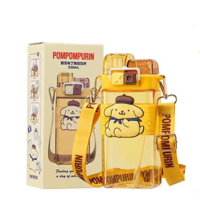 Kids Water Bottle - Sanrio Cartoon Double Drink Large Capacity Square Bottle with Strap Kids & Baby Water Bottles