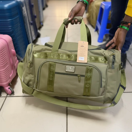 Travel Duffel Bag - Medium Canvas Multi-Pocket 55x28x25cm Weekend Holdall Green Beige Bags & Luggage Duffel Bags
