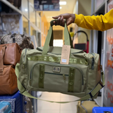 Travel Duffel Bag - Medium Canvas Multi-Pocket 55x28x25cm Weekend Holdall Green Beige Bags & Luggage Duffel Bags