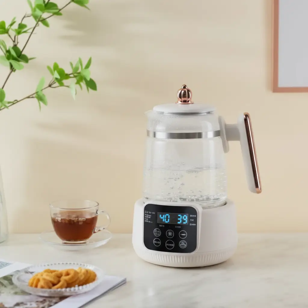 Electric Kettle - 2L 1000W Digital Temperature Regulating Glass Kettle with Keep Warm White Rose Gold Electronics Electric Kettles