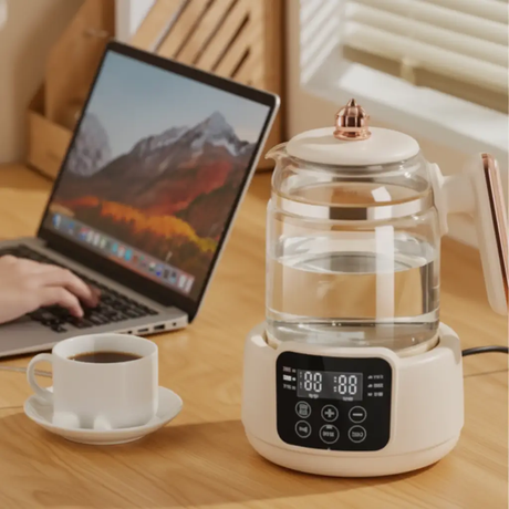 Electric Kettle - 2L 1000W Digital Temperature Regulating Glass Kettle with Keep Warm White Rose Gold Electronics Electric Kettles