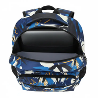 School Bag - 31x45x20cm Geometric Floral Print Multi-Compartment Backpack Blue White Bags & Luggage School Backpacks