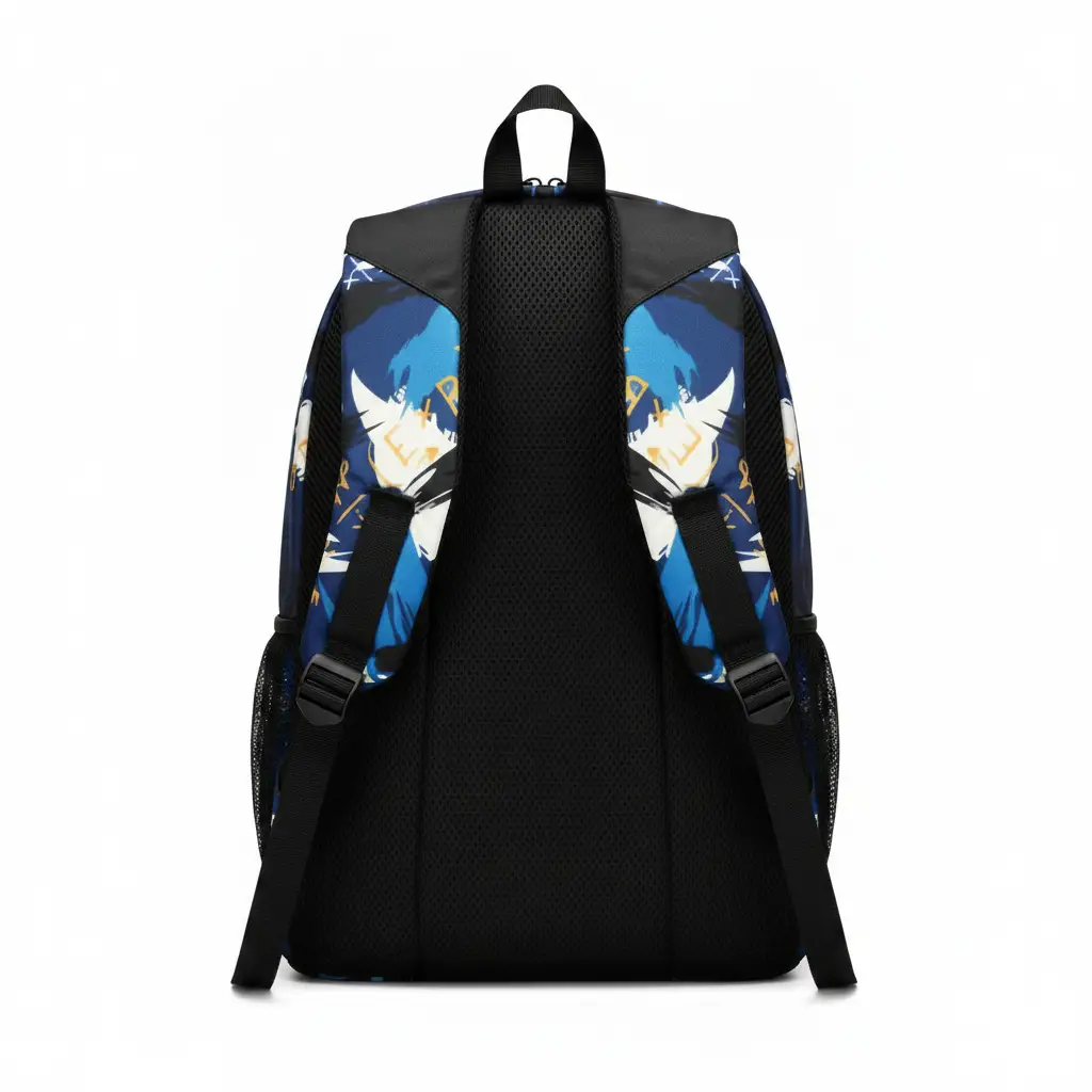 School Bag - 31x45x20cm Geometric Floral Print Multi-Compartment Backpack Blue White Bags & Luggage School Backpacks