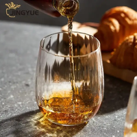 Whisky Glass Set - 6-Piece Short Ribbed Crystal Clear Tumbler Stemless Wine Glass Kitchen & Dining Drinkware Sets