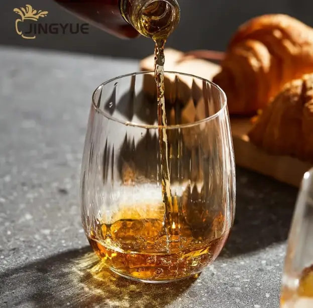 Whisky Glass Set - 6-Piece Short Ribbed Crystal Clear Tumbler Stemless Wine Glass Kitchen & Dining Drinkware Sets