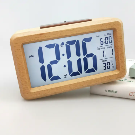 Alarm Clock - Vintage Wooden LCD Digital with Smart Light Sensor Snooze Temperature Date Night Light Electronics Alarm Clocks