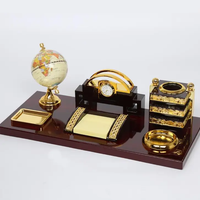 Desk Organizer - Executive Mahogany Gold 6-in-1 Set with Globe Clock Pen Holder and Calculator Home & Garden Desk Organizers