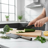 Kitchen Knife Set - 7-Piece Black Blade with Wood Handle Cleaver Chef Knife Scissors Peeler and Chopping Board Kitchen & Dining Knife Sets