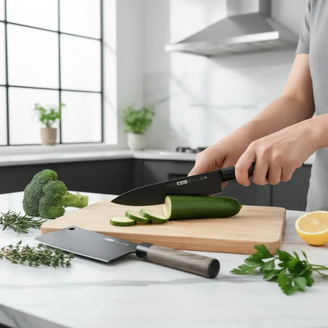 Kitchen Knife Set - 7-Piece Black Blade with Wood Handle Cleaver Chef Knife Scissors Peeler and Chopping Board Kitchen & Dining Knife Sets