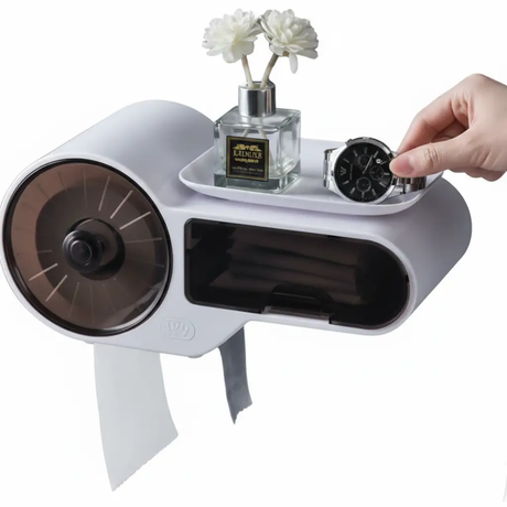 Tissue Holder - Wall Mounted No-Drill Suction Bathroom Shelf with Storage Rack 17x13x12cm White Home & Garden Facial Tissue Holders