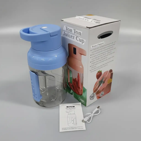 Portable Blender - Ton Ton Barrel 1500ml USB Rechargeable Press Cup Juicer with Handle Blue Electronics Personal Blenders
