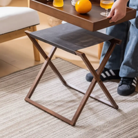 Side Table - Foldable Wooden Butler Tray Table with X-Frame Stand 47x34.5x46.5cm Walnut Brown Furniture End Tables