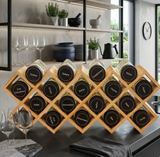 Spice Rack - Wooden Diamond Grid with 18 x 120ml Glass Jars and Pre-Labelled Sticker Sheet Natural Kitchen & Dining Spice Organizers
