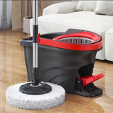 Spin Mop and Bucket Set - 360 Degree Foot Pedal Wringer Stainless Steel Handle Microfibre Head Black Red Home & Garden Mops