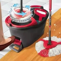 Spin Mop and Bucket Set - 360 Degree Foot Pedal Wringer Stainless Steel Handle Microfibre Head Black Red Home & Garden Mops