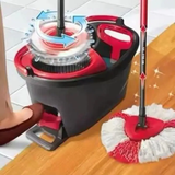 Spin Mop and Bucket Set - 360 Degree Foot Pedal Wringer Stainless Steel Handle Microfibre Head Black Red Home & Garden Mops