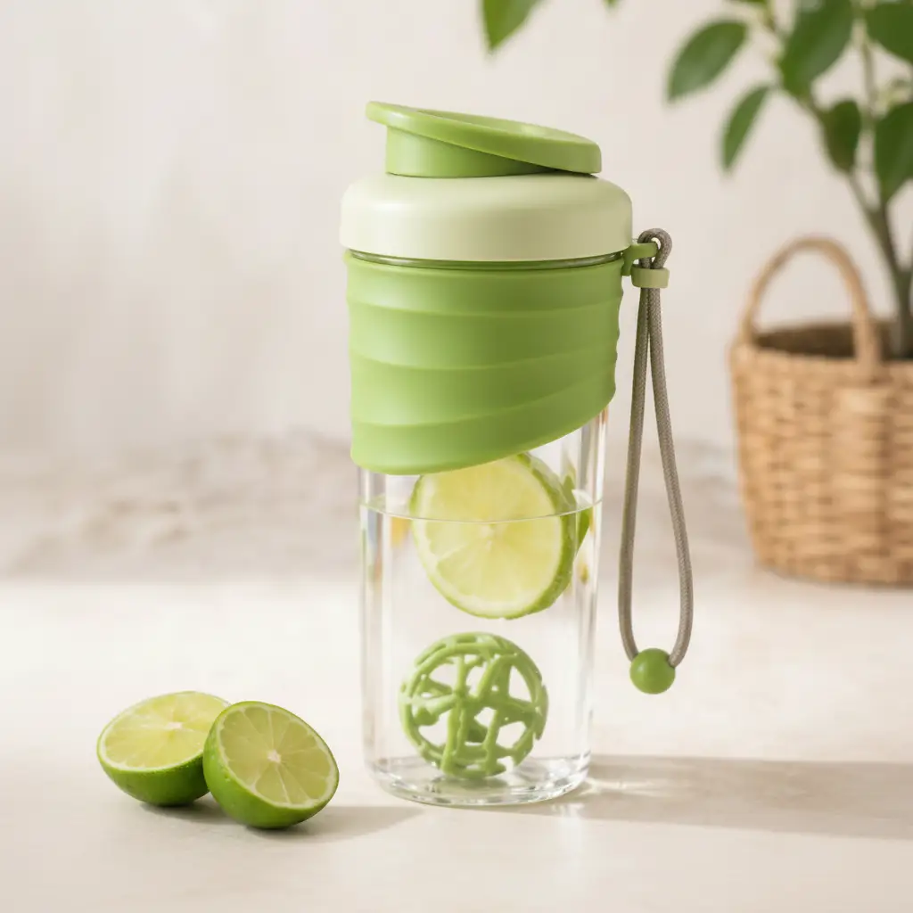 Shaker Bottle - Double Wall Glass with Mixing Ball Leak-Proof Lid and Carry Strap Pink Green Yellow Grey Health & Beauty Water Bottles