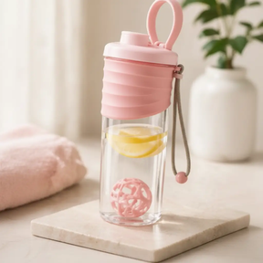 Shaker Bottle - Double Wall Glass with Mixing Ball Leak-Proof Lid and Carry Strap Pink Green Yellow Grey Health & Beauty Water Bottles