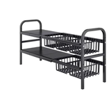 Under-Sink Organizer - 2-Tier Expandable Metal Rack with 2 Pull-Out Wire Baskets and Adjustable Shelves Black Home & Garden Kitchen Organizers