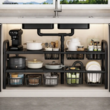 Under-Sink Organizer - 2-Tier Expandable Rack with Pull-Out Baskets Black Home & Garden Kitchen Organizers