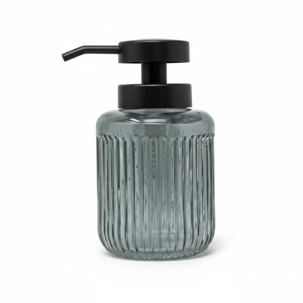 Soap Dispenser - Ribbed Glass 500ml with Black Pump Tinted Black Home & Garden Soap & Lotion Dispensers