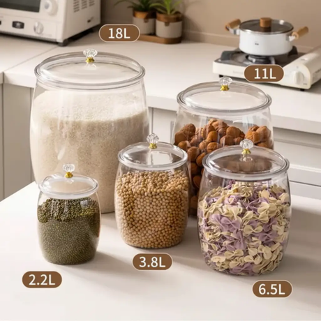 Storage Jar - Airtight PET Clear with Diamond Lid Knob 2.2L 3.8L 6.5L 11L 18L Clear Kitchen & Dining Food Storage Containers