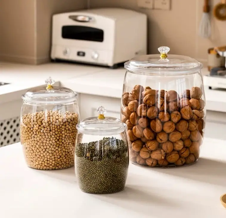 Storage Jar - Airtight PET Clear with Diamond Lid Knob 2.2L 3.8L 6.5L 11L 18L Clear Kitchen & Dining Food Storage Containers