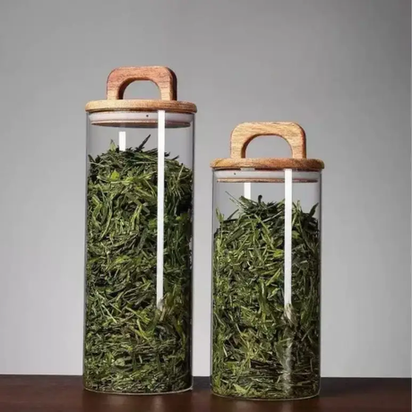 Glass Jar Set - 4-Piece Airtight with Wooden Handle Lids 1100ml to 1700ml Clear Kitchen & Dining Food Storage Containers