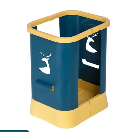 Trash Can - Adjustable Open Top Plastic with Bag Holder Blue Yellow Home & Garden Trash Cans