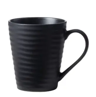 Ceramic Mug - Matte Black Ribbed 300ml Tea Coffee Cup Kitchen & Dining Mugs