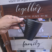 Ceramic Mug - Matte Black Ribbed 300ml Tea Coffee Cup Kitchen & Dining Mugs