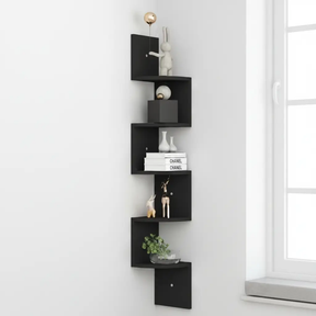 Corner Shelf - 5-Tier Zigzag Wall Mounted Floating 125cm Black White Home & Garden Corner Wall Shelves & Ledges