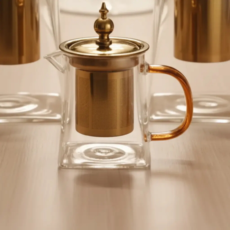 Glass Teapot - Heat Resistant with Stainless Steel Infuser Gold Handle 550ml 750ml 950ml Kitchen & Dining Teapots