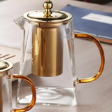 Glass Teapot - Heat Resistant with Stainless Steel Infuser Gold Handle 550ml 750ml 950ml Kitchen & Dining Teapots