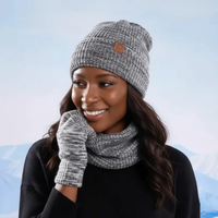 Winter Set - Kinija 3-Piece Knitted Beanie Hat Scarf and Gloves Multicolour Clothing & Accessories Neck Gaiters