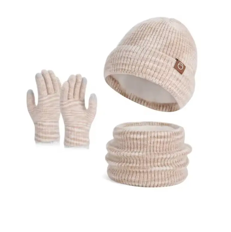 Winter Set - Kinija 3-Piece Knitted Beanie Hat Scarf and Gloves Multicolour Clothing & Accessories Neck Gaiters